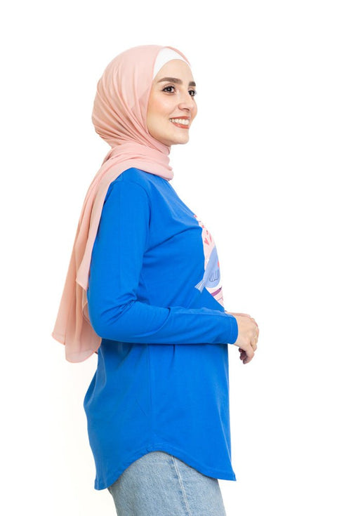 Royal Blue Printed Long - Sleeve Design 3 - Khotwh